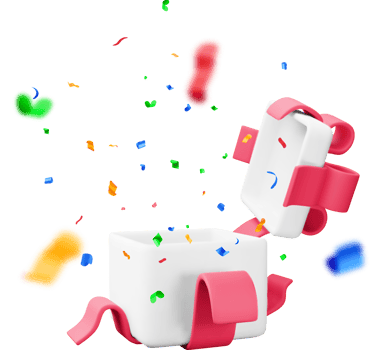 3D open gift box with falling confetti png