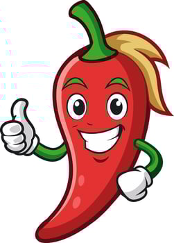 A cartoon red chili pepper mascot giving a thumbs up vector