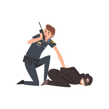 Policeman Caught Criminal, Police Officer Arrested Robber Illustration vector