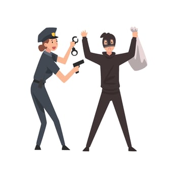 Armed Female Police Officer Arrested Bank Robber Illustration vector