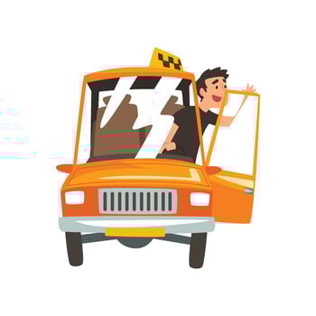 Taxi Driver in Yellow Car, Taxi Service Cartoon Illustration vector