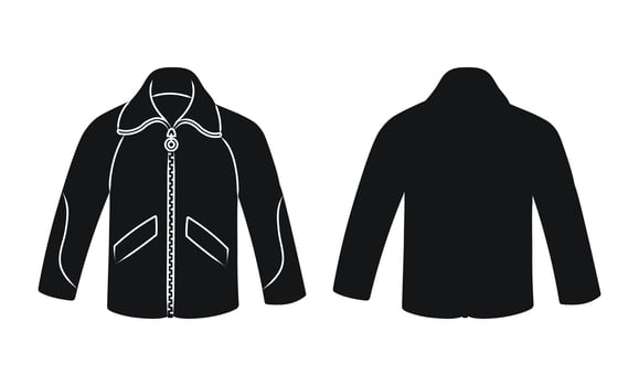 Zip jacket with pockets, male wardrobe, black silhouette vector