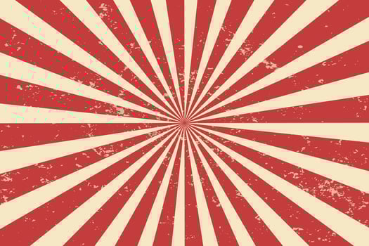 Circus background and spiral retro rays pattern. Vintage poster of red white sun or star burst radial lines with grunge texture, circus, carnival, summer fair or chapiteau backdrop vector