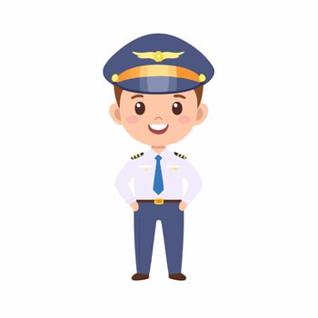 Pilot Cute Worker Job Profession Professional Occupation Cartoon Character vector
