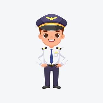 Pilot Cute Worker Work Job Profession Professional Occupation Cartoon vector