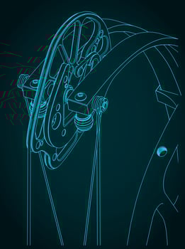 Compound bow cam close-up illustration vector
