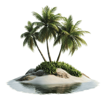 A tranquil island with palm trees and clear water png