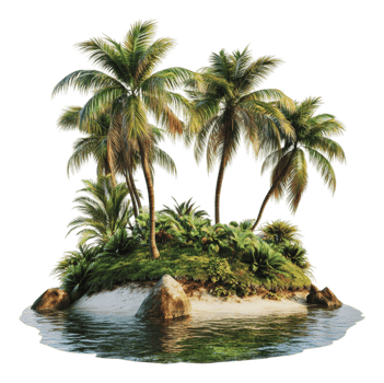 Tropical island with palm trees in calm waters png