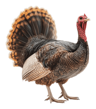 Male wild turkey displaying feathers in nature png