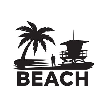 The beach logo is black and white vector