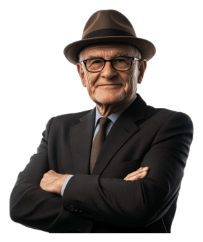 Smiling elderly man in formal wear png