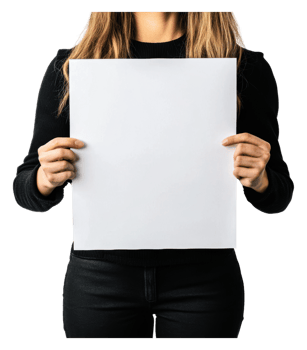 Woman with blank sign in studio png