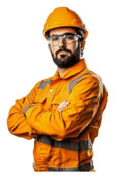 Construction worker in safety gear at work site png