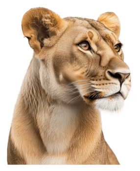 A lioness gazing thoughtfully in a serene setting png