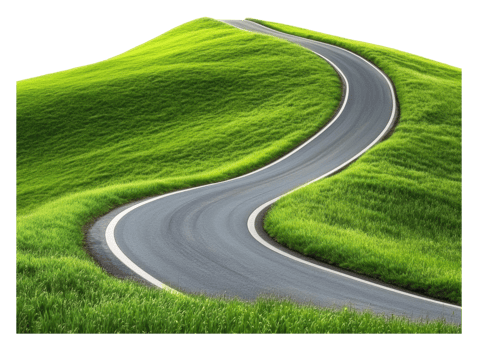 Curvy road through spring hills png