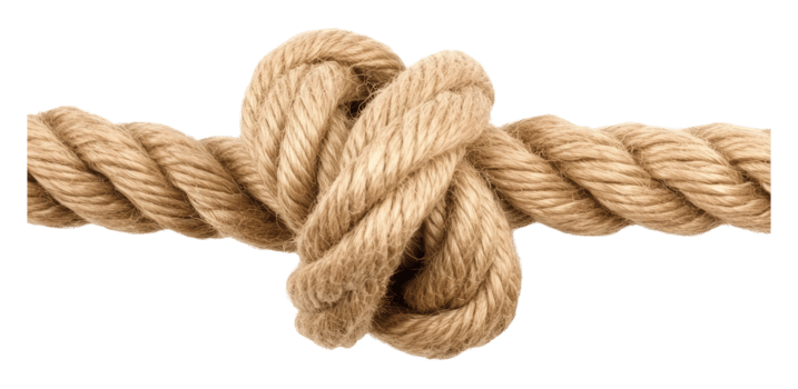 Securely tied rope knot close-up png