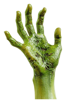 Creepy green alien hand reaching out from darkness png