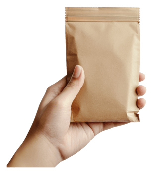 Hand holding a sealed kraft paper bag png