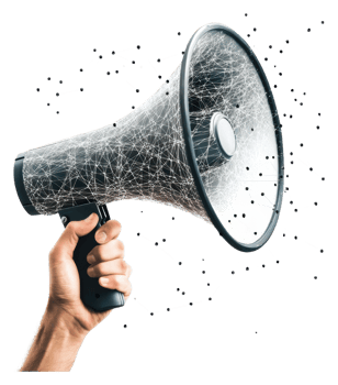 A person holding a megaphone with a creative twist png