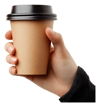 Hand with brown coffee cup casually png