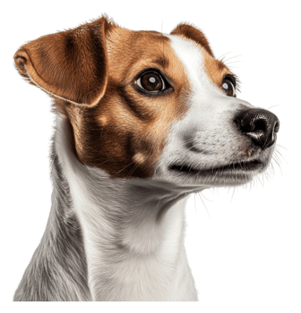 Happy dog looking confidently towards the side png