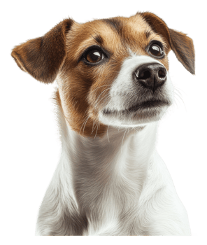 Close-up of a dog with expressive eyes and fur png