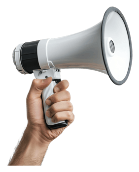 Person holding a megaphone during an outdoor event png