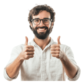 Happy man giving thumbs up indoors png