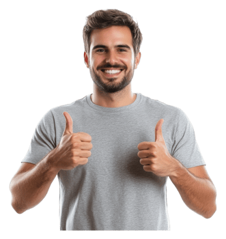 Young man smiling and giving thumbs up indoors png