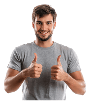 Joyful young man giving a thumbs-up indoors png