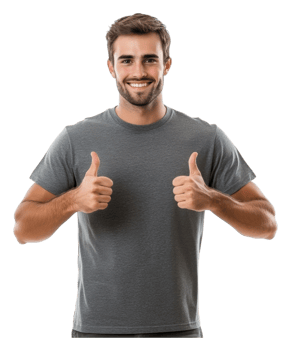 Young man gives thumbs up in joy png