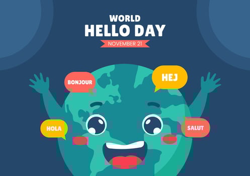 Social Media Background Illustration for World Hello Day in Cartoon Style vector