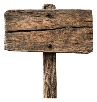 Weathered wooden signpost in a park setting png