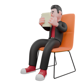 Choreographer Character in 3D Model. a male choreographer sits on a chair with both hands holding a paper while his eyes look at the paper he is carrying. Dance Star png