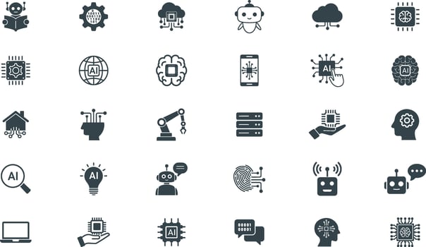 Artificial Intelligence Icons Set, Machine Learning, Automation, Data. Illustration vector