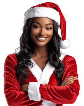 Black young woman wearing santa claus clothes, with Standing arms crossed png