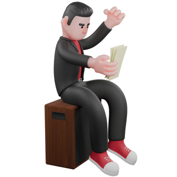 Choreographer in 3D. a male choreographer sits on a speaker with his right hand holding a paper and his left hand clenched. Dance Star Model png