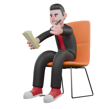 Choreographer in 3D. A male choreographer sits on a chair while holding paper and pen in both hands with a smiling expression. Dance Creator Character png