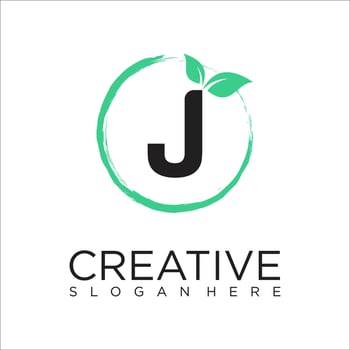 paint brush green leaf letter J logo design vector