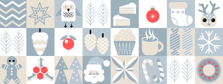 Merry Christmas and Happy New Year. Mosaic, minimal scandinavian pattern. Geometric background in bauhaus style. vector