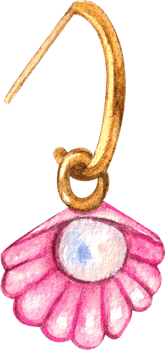 Hand-painted watercolor illustration of shell-shaped earrings. png