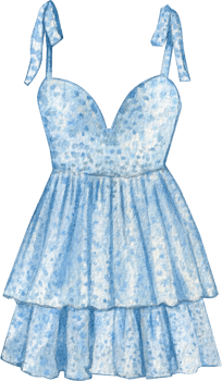 Hand-painted watercolor illustration of Blue and white dress png