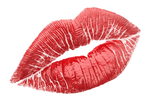 pair of red lips imprint with romantic feel, showcasing vibrant color and texture. Perfect for expressing love and passion in various designs png