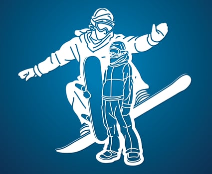 Silhouette Extreme Sport Snowboard Players vector
