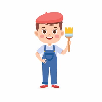 Painter Cute Worker Work Job Profession Professional Occupation Cartoon Character vector