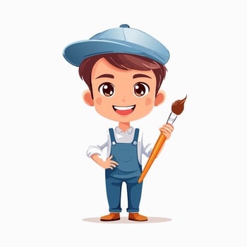 Painter Cute Worker Job Profession Professional Occupation Cartoon Character vector