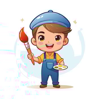 Painter Cute Worker Work Job Profession Professional Cartoon Character vector
