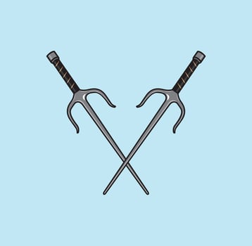 Vintage two crossed sai weapons style illustration vector