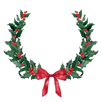 christmas wreath with holly red berries ribbon xmas png