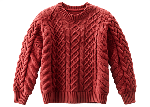 Red knitted sweater with a pattern of circles on the front and the bottom png